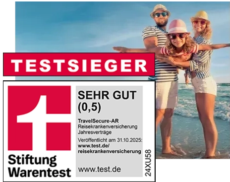 Siegel der Stiftung Warentest - Testsieger mit Note 0,5: TravelSecure