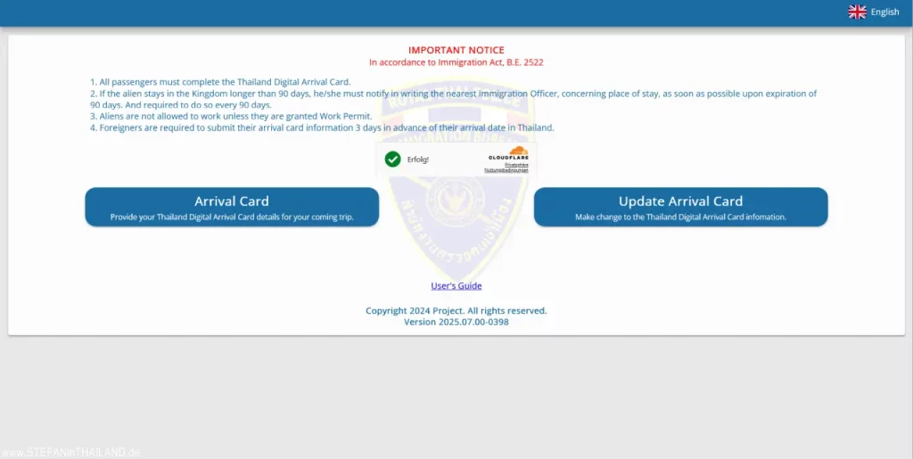 Eingabemaske der TDAC für Reisen nach Thailand