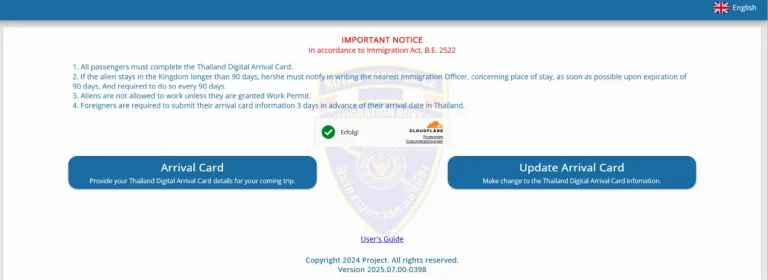 Eingabemaske der TDAC für Reisen nach Thailand
