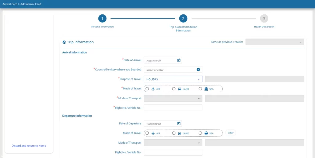 Eingabemaske der TDAC für Reisen nach Thailand