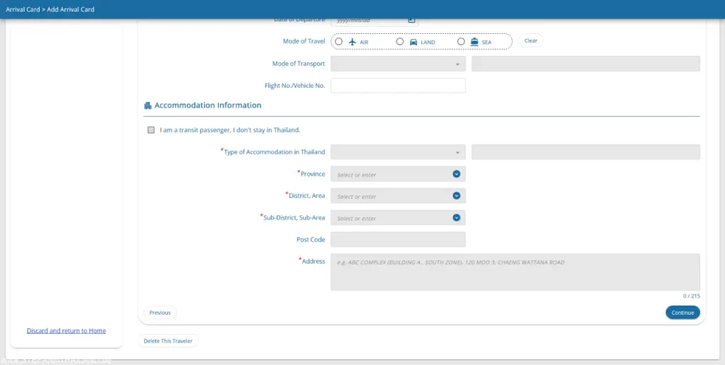 Eingabemaske der TDAC für Reisen nach Thailand