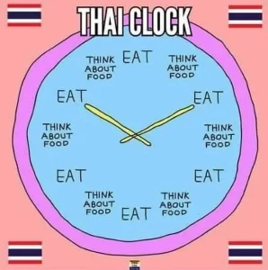 Die Thai-Uhr - alles dreht sich um das wichtigste im Alltag: Essen
"Eat - think about what to eat - eat - think about what to eat" usw. rund um die Uhr.